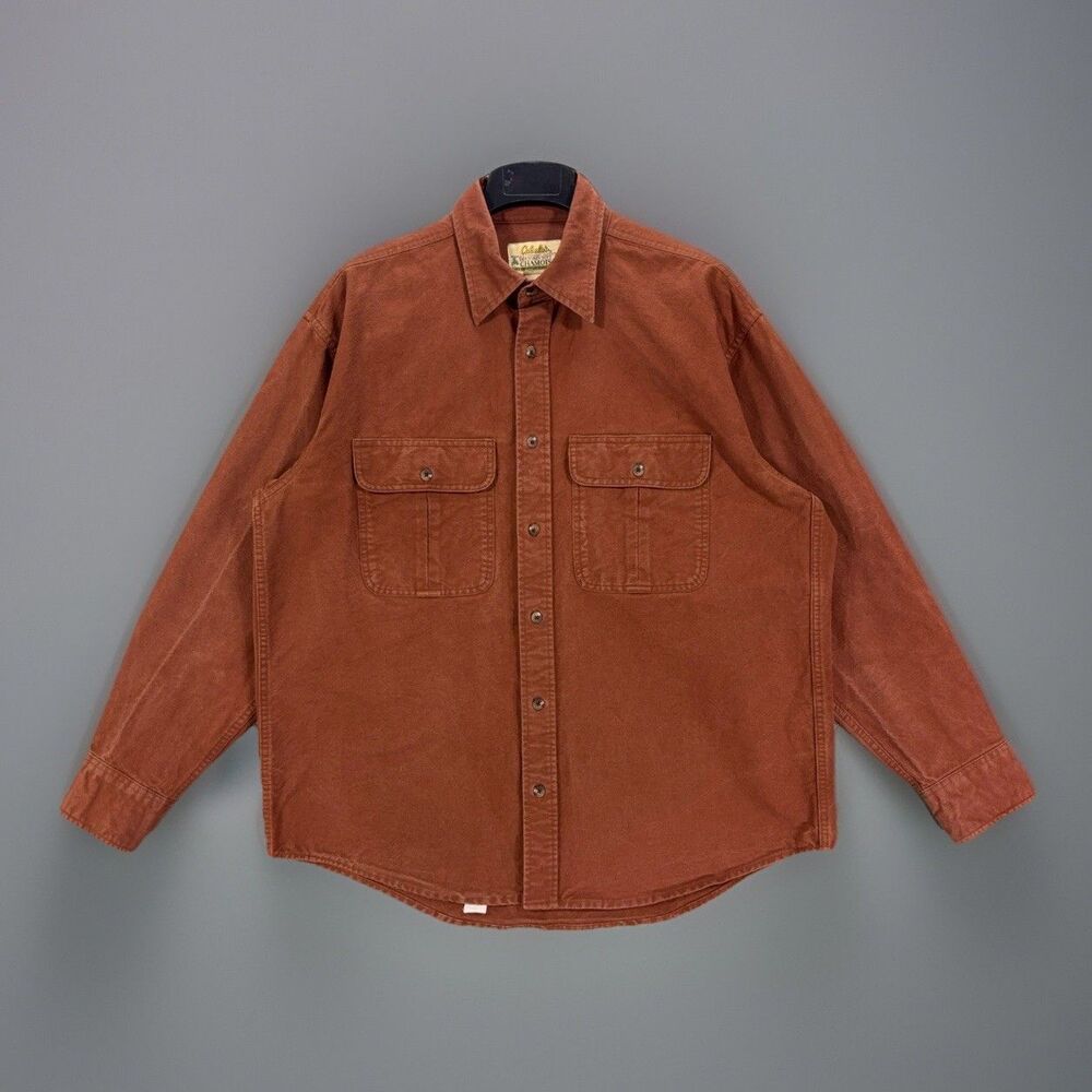 Cabela's Deerskin Soft Chamois Shirt Heavyweight Cotton Work Flannel L Reg Rust